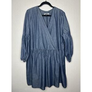 Eloquii Elements Plus Size Balloon Sleeve Chambray Dress Denim Size 22/24